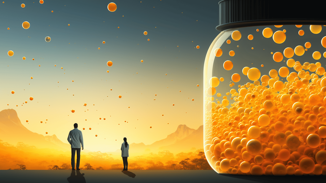 abstract image of a researcher studying a bottle of drug.