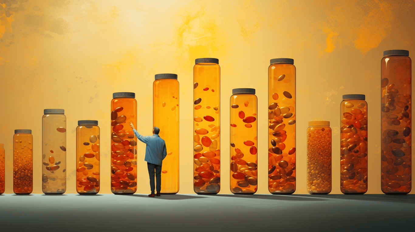 abstract image of a researcher studying a bottle of drug.