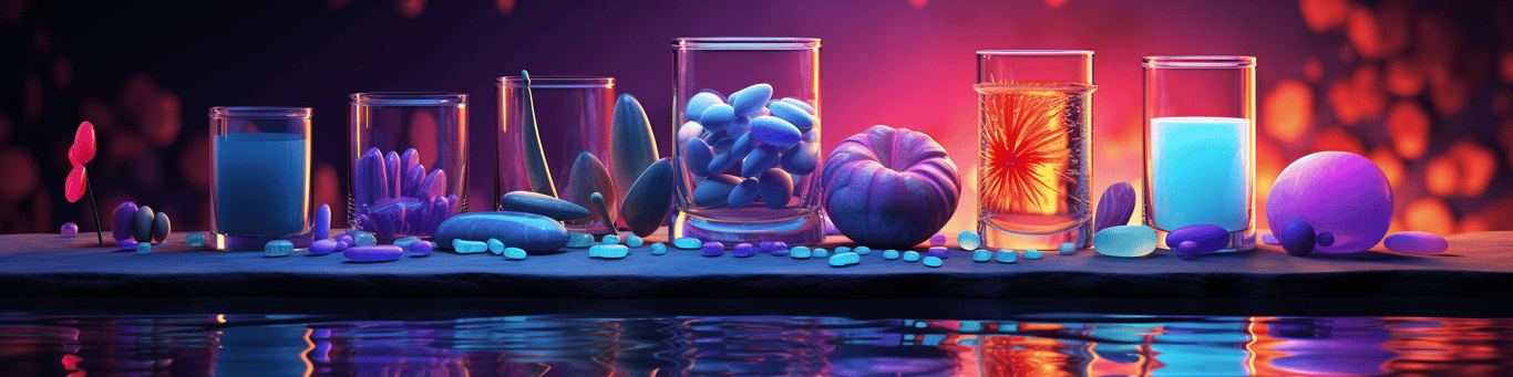 image of drug pills surrounding a glass of water symbolizing drug consumption