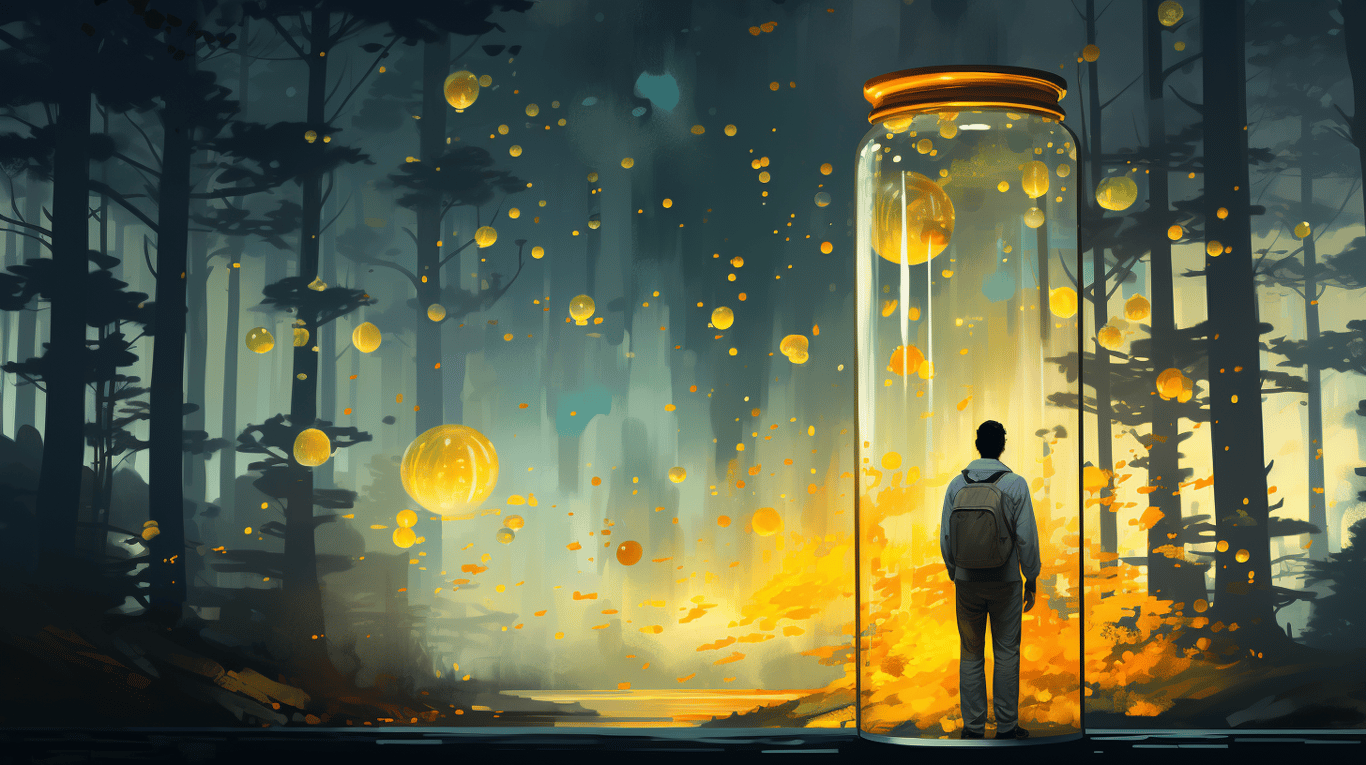 abstract image of a researcher studying a bottle of drug.