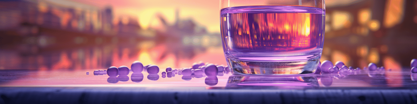 image of drug pills surrounding a glass of water symbolizing drug consumption