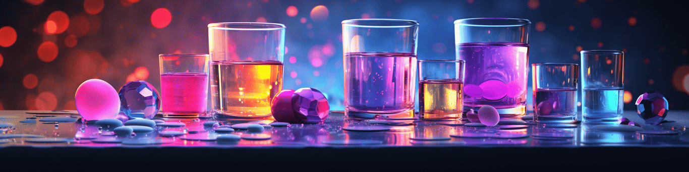 image of drug pills surrounding a glass of water symbolizing drug consumption