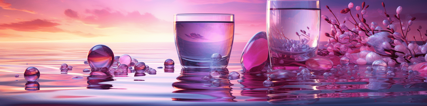 image of drug pills surrounding a glass of water symbolizing drug consumption