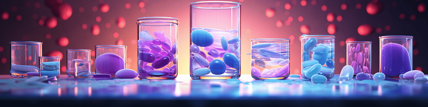 image of drug pills surrounding a glass of water symbolizing drug consumption
