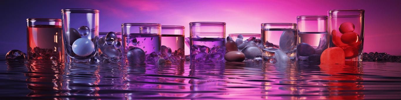image of drug pills surrounding a glass of water symbolizing drug consumption