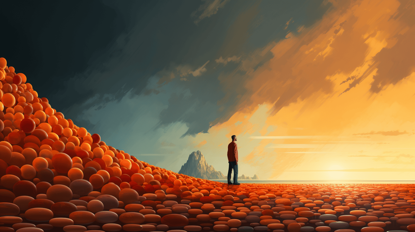 abstract image of a researcher studying a bottle of drug.