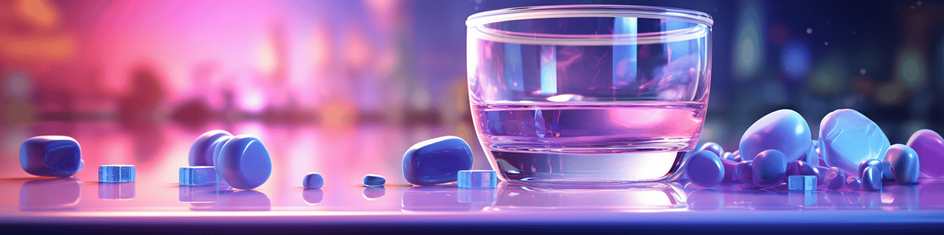 image of drug pills surrounding a glass of water symbolizing drug consumption