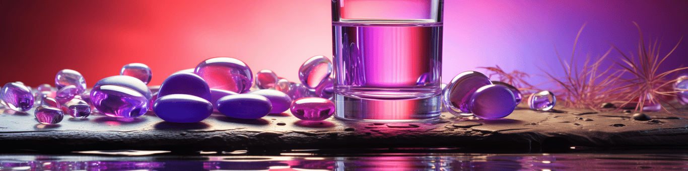 image of drug pills surrounding a glass of water symbolizing drug consumption