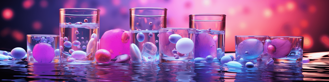 image of drug pills surrounding a glass of water symbolizing drug consumption