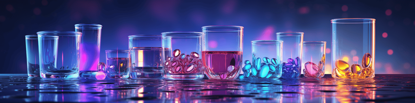 image of drug pills surrounding a glass of water symbolizing drug consumption