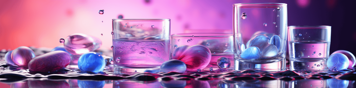 image of drug pills surrounding a glass of water symbolizing drug consumption