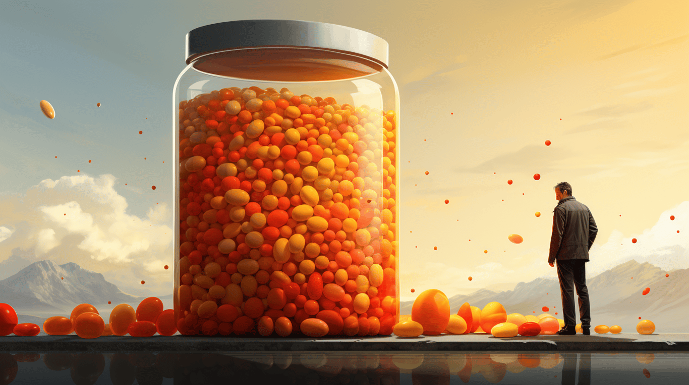 abstract image of a researcher studying a bottle of drug.