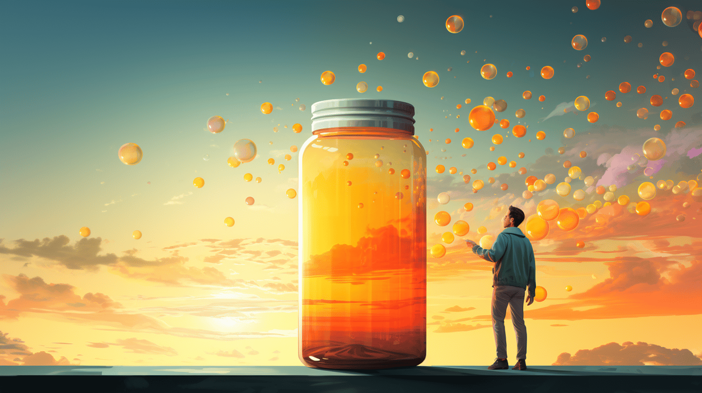 abstract image of a researcher studying a bottle of drug.