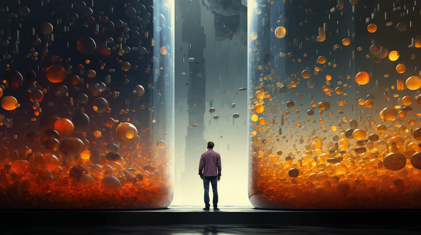 abstract image of a researcher studying a bottle of drug.