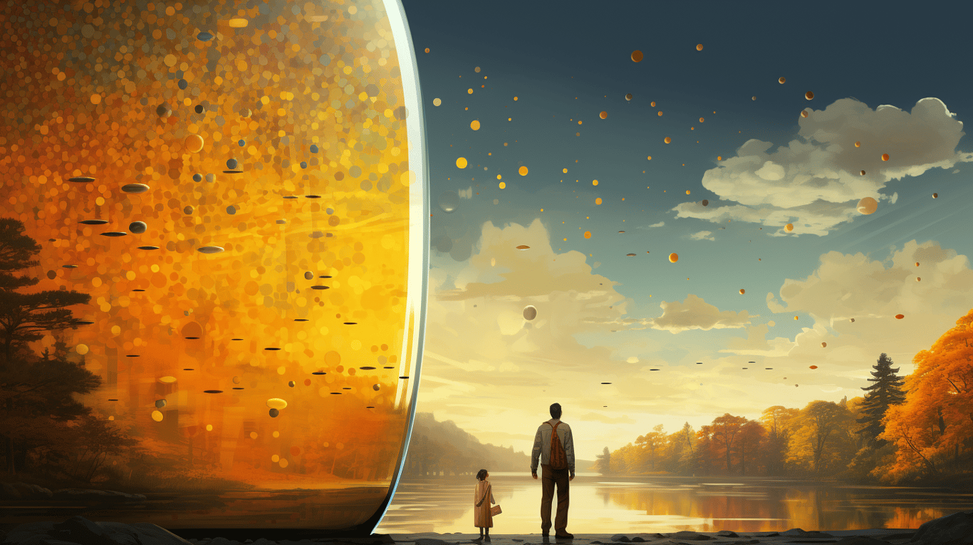 abstract image of a researcher studying a bottle of drug.