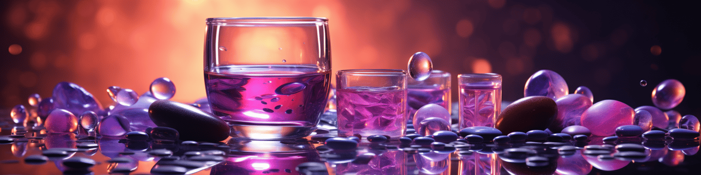 image of drug pills surrounding a glass of water symbolizing drug consumption