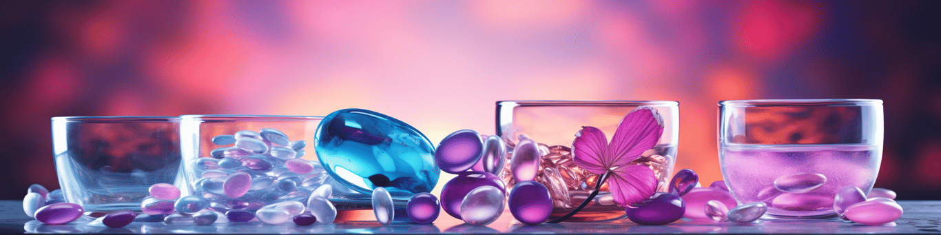 image of drug pills surrounding a glass of water symbolizing drug consumption