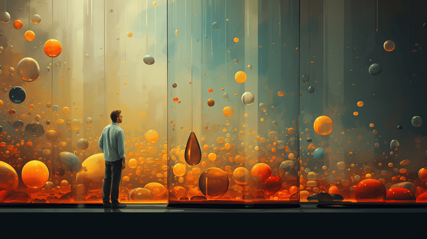 abstract image of a researcher studying a bottle of drug.