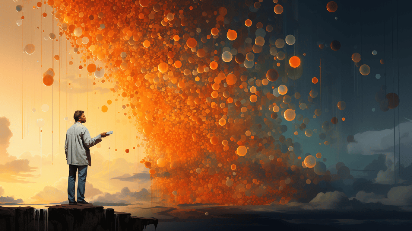 abstract image of a researcher studying a bottle of drug.