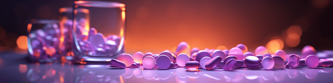 image of drug pills surrounding a glass of water symbolizing drug consumption