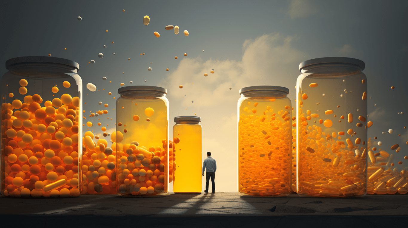 abstract image of a researcher studying a bottle of drug.