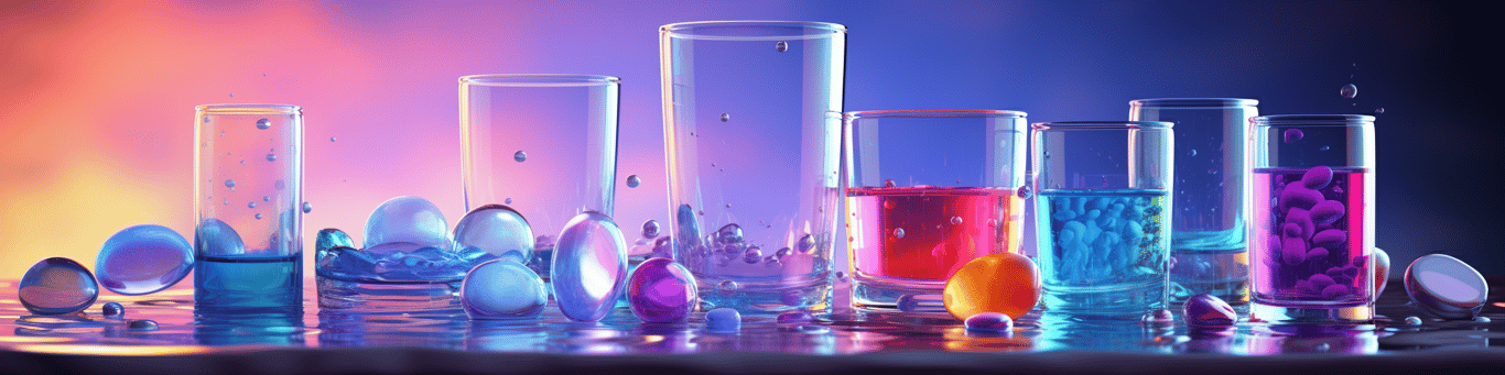 image of drug pills surrounding a glass of water symbolizing drug consumption