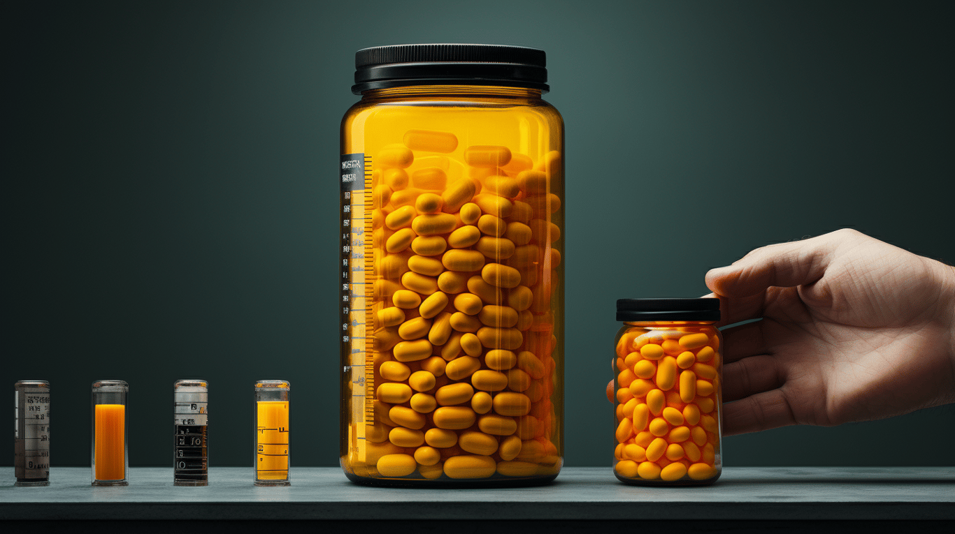 abstract image of a researcher studying a bottle of drug.