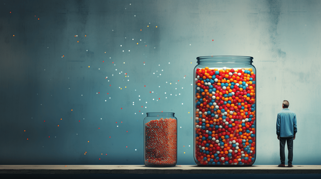 abstract image of a researcher studying a bottle of drug.