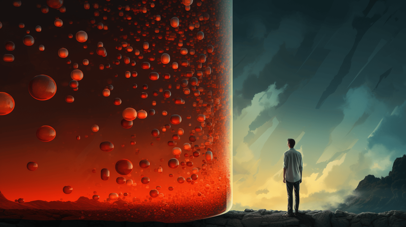 abstract image of a researcher studying a bottle of drug.