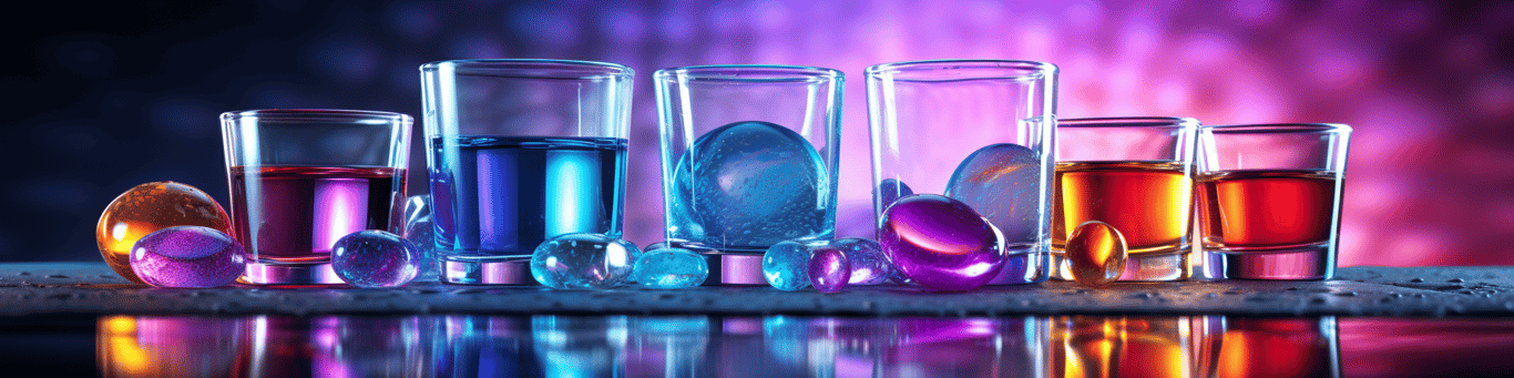 image of drug pills surrounding a glass of water symbolizing drug consumption