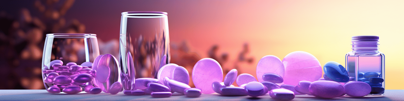 image of drug pills surrounding a glass of water symbolizing drug consumption