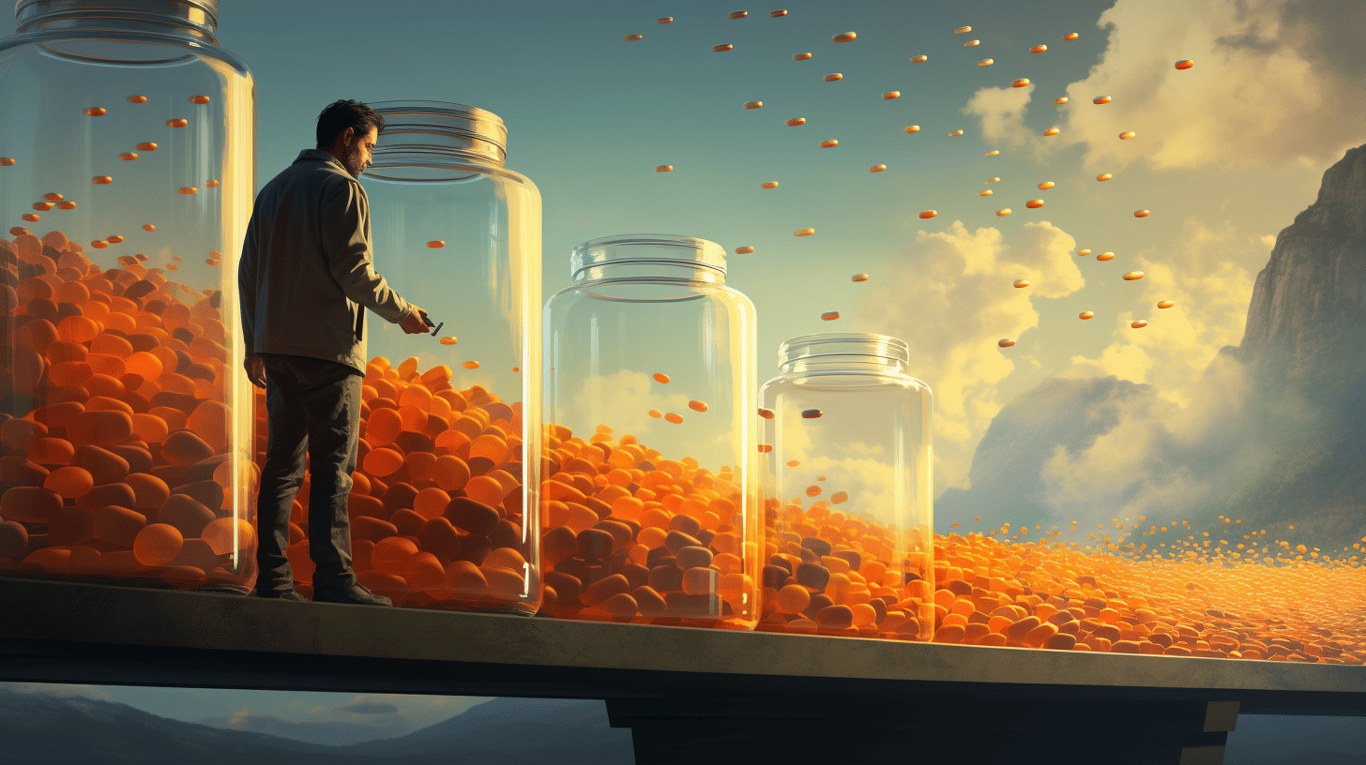 abstract image of a researcher studying a bottle of drug.