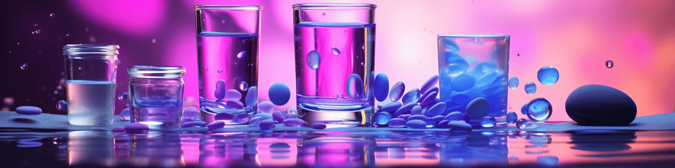 image of drug pills surrounding a glass of water symbolizing drug consumption