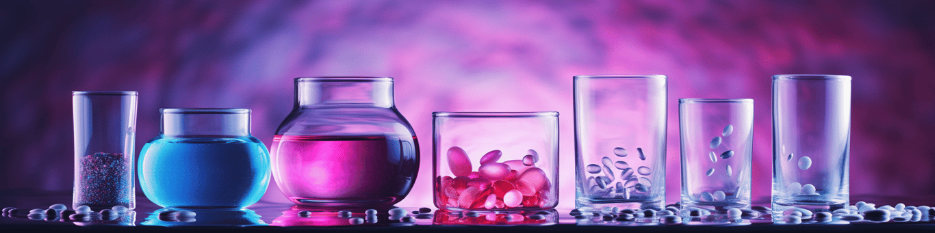 image of drug pills surrounding a glass of water symbolizing drug consumption