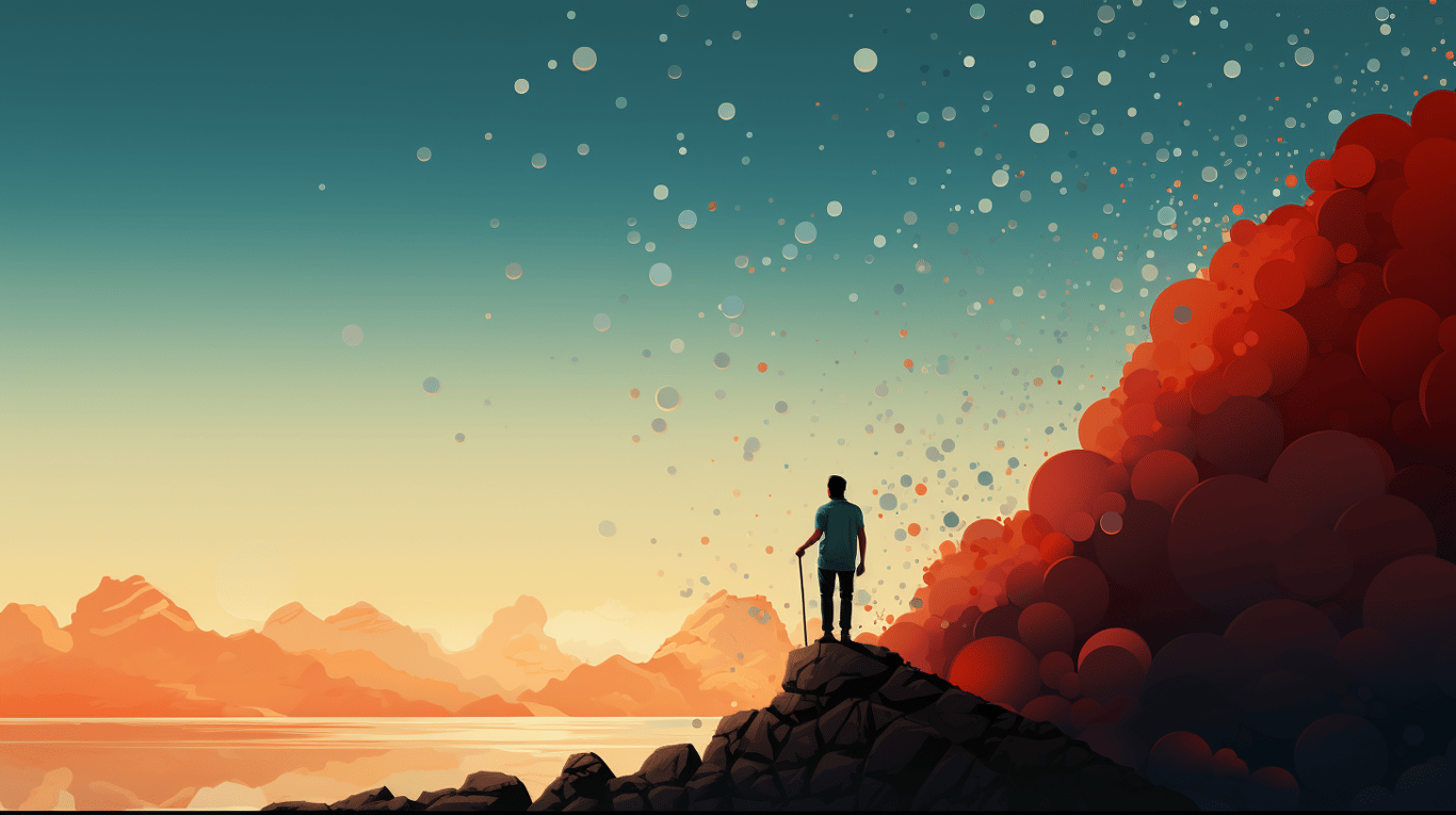 abstract image of a researcher studying a bottle of drug.