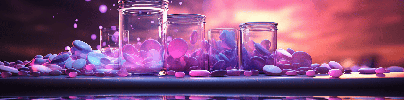 image of drug pills surrounding a glass of water symbolizing drug consumption