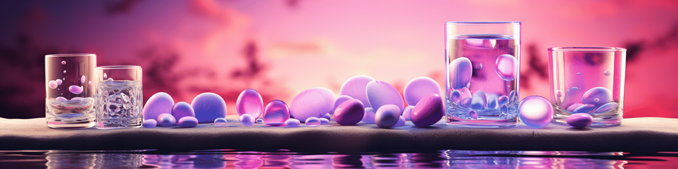 image of drug pills surrounding a glass of water symbolizing drug consumption