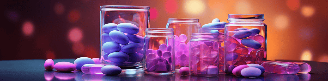 image of drug pills surrounding a glass of water symbolizing drug consumption