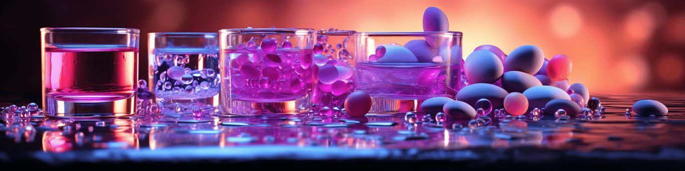 image of drug pills surrounding a glass of water symbolizing drug consumption