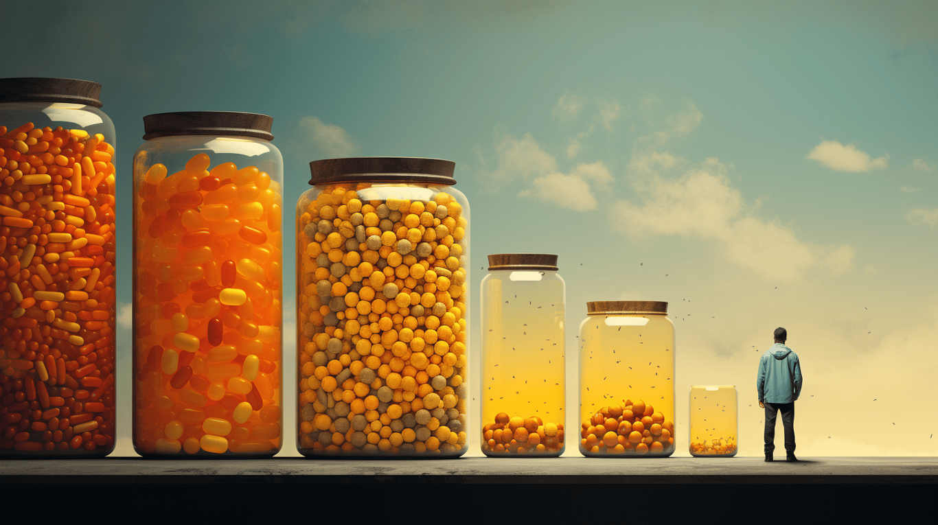 abstract image of a researcher studying a bottle of drug.