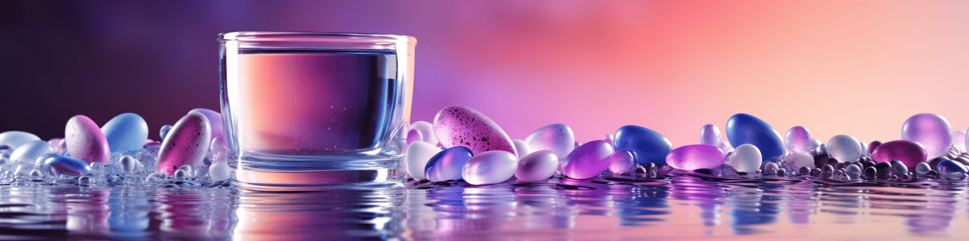 image of drug pills surrounding a glass of water symbolizing drug consumption