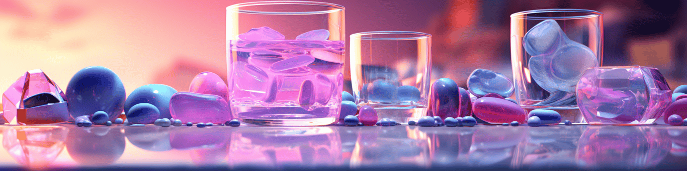 image of drug pills surrounding a glass of water symbolizing drug consumption