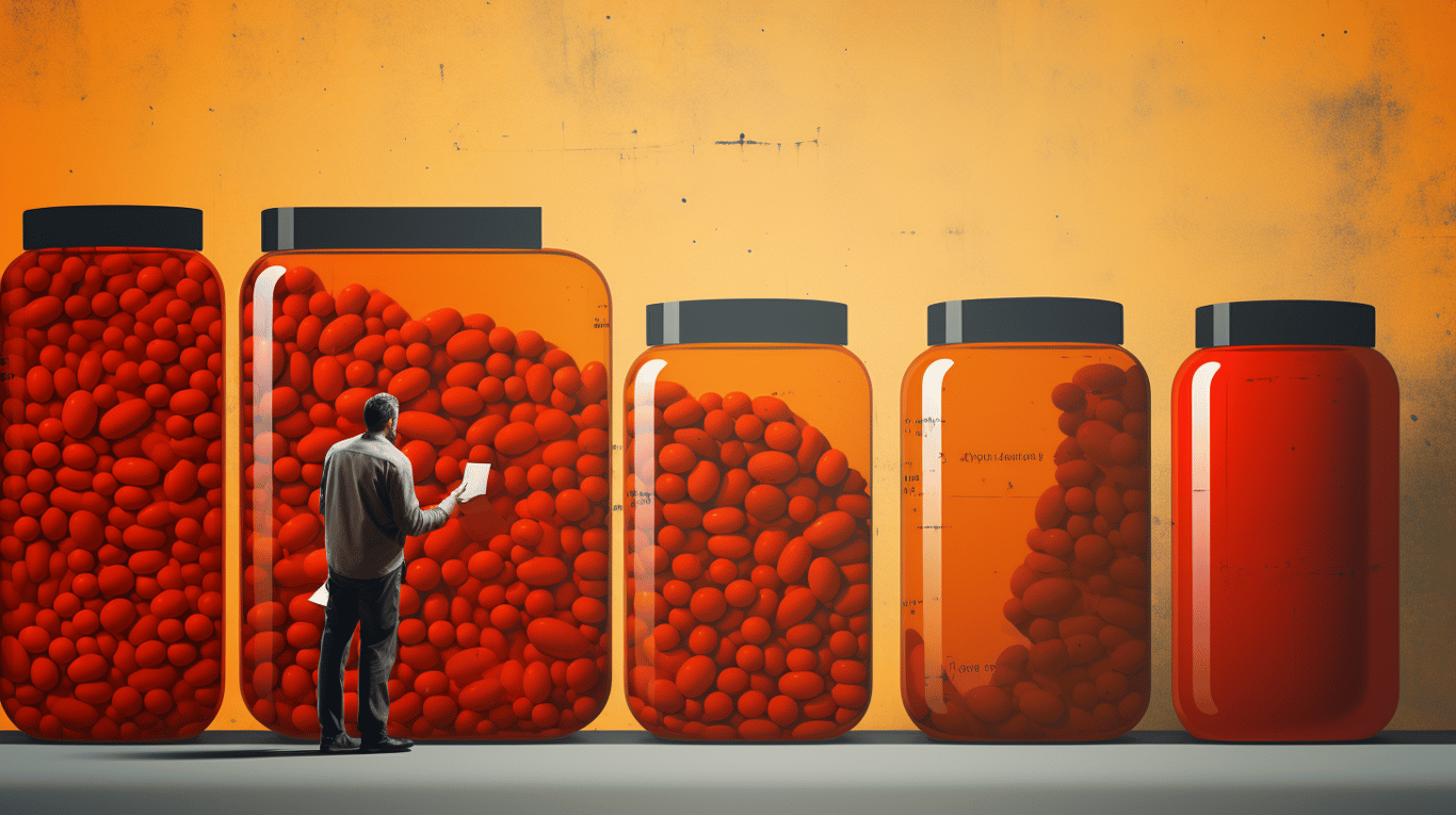 abstract image of a researcher studying a bottle of drug.