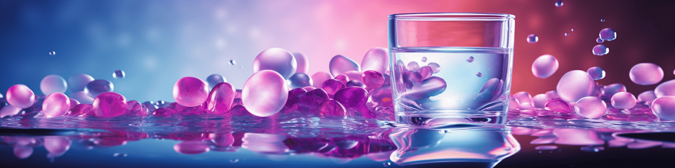 image of drug pills surrounding a glass of water symbolizing drug consumption