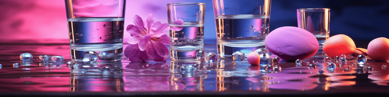 image of drug pills surrounding a glass of water symbolizing drug consumption