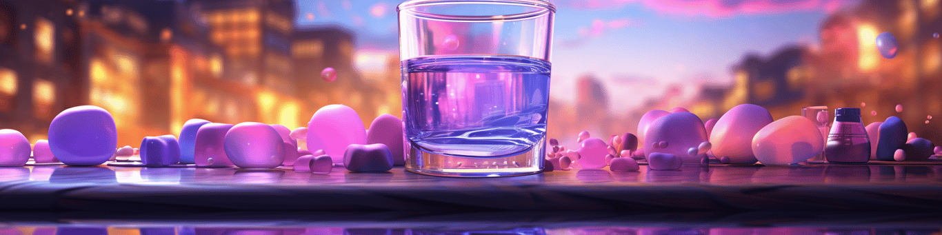 image of drug pills surrounding a glass of water symbolizing drug consumption