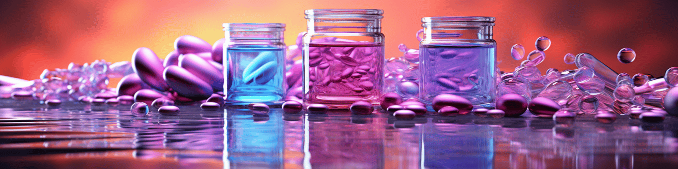 image of drug pills surrounding a glass of water symbolizing drug consumption