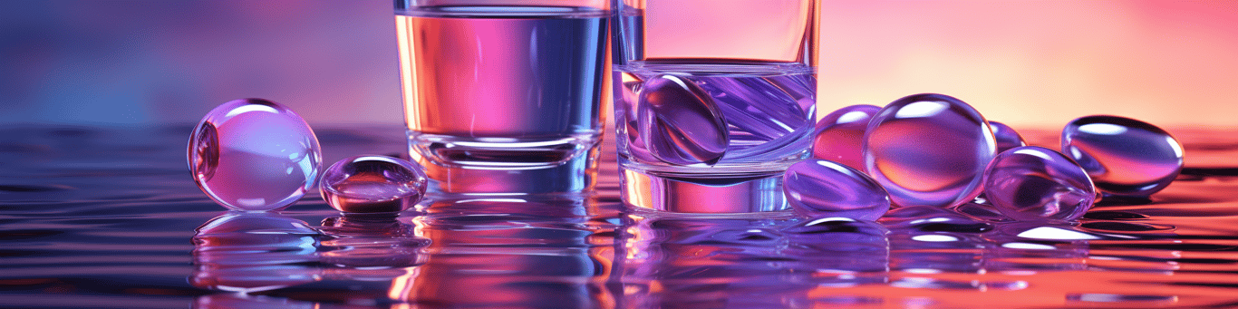 image of drug pills surrounding a glass of water symbolizing drug consumption