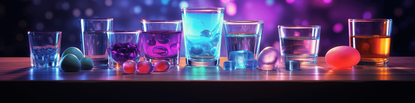 image of drug pills surrounding a glass of water symbolizing drug consumption