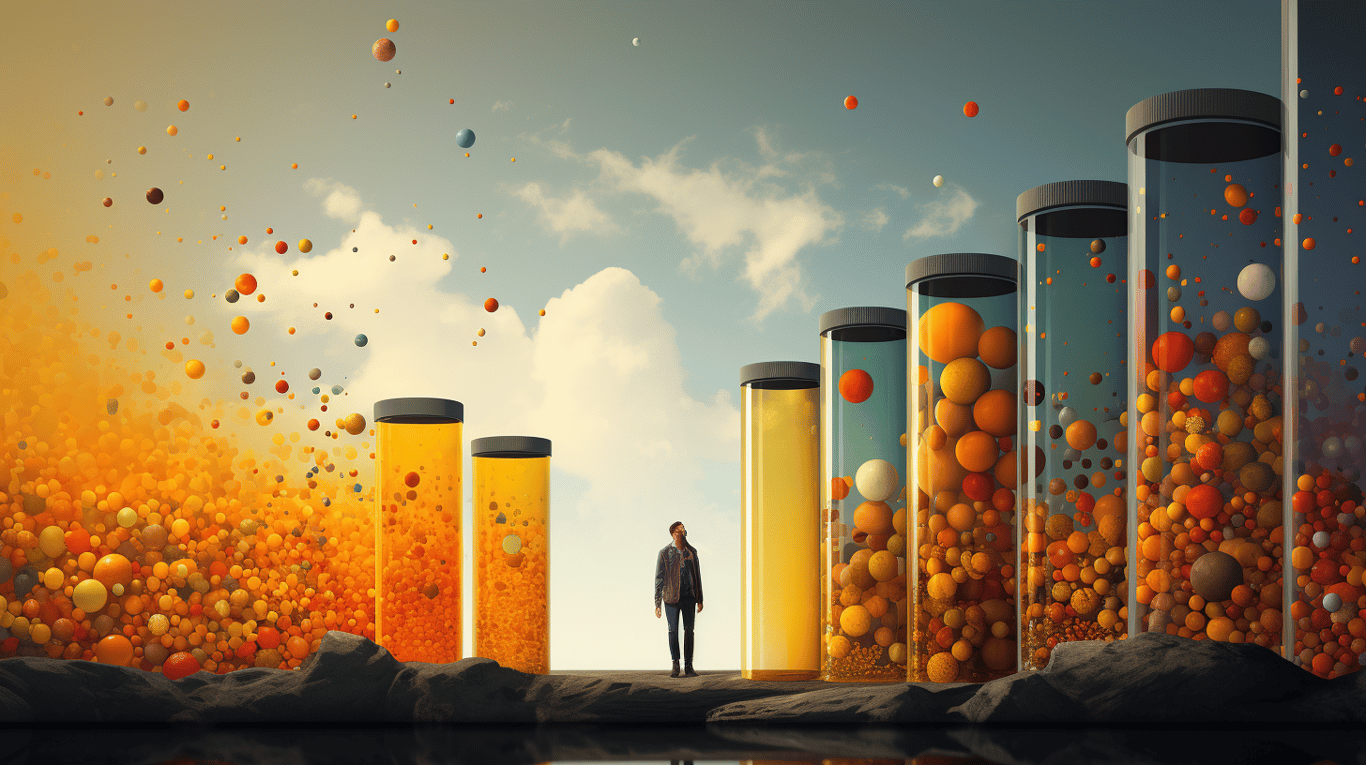 abstract image of a researcher studying a bottle of drug.